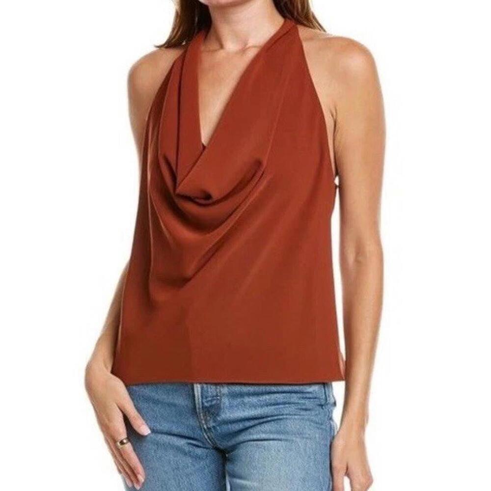 A.L.C Womens 6 Rust Orange Dixon Draped Crepe Tank Top Cowl Neck Sleeveless